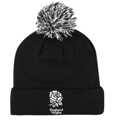 England Rugby Fleece Lined Pom Beanie Black