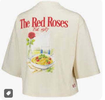 England Rugby Red Roses Icons Collection Watercolour Graphic Cropped Relaxed T-Shirt - Cream Women's